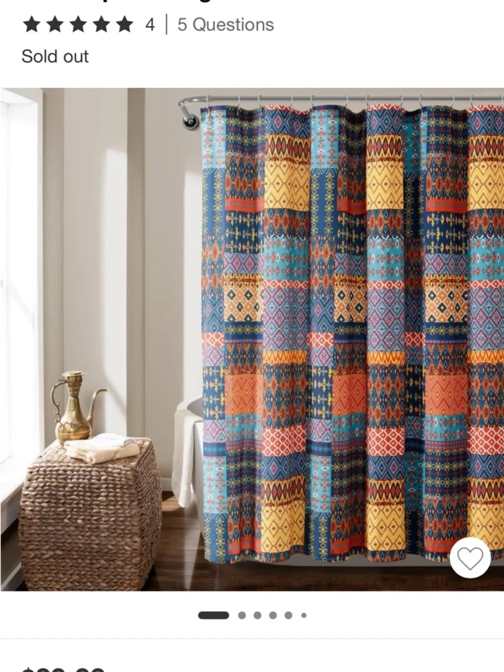 Multicolor Misha Patchwork Shower Curtain - Blue, Orange & Yellow. 72” x 72”
